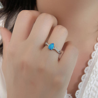 Olivenorma Water Drop Blue Opal White Zircon Ring