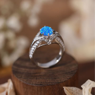 Olivenorma Natural Blue Opal Luxury Ring