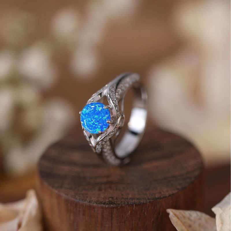 Olivenorma Natural Blue Opal Luxury Ring