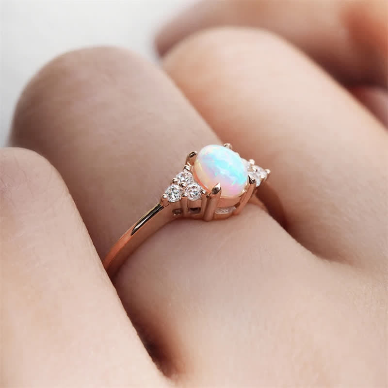 Olivenorma Simple Oval Opal White Zircon Ring