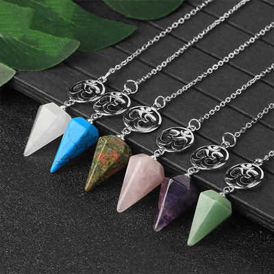 Olivenorma OM Symbol Natural Gemstone Faceted Pendulum