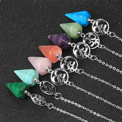 Olivenorma OM Symbol Natural Gemstone Faceted Pendulum