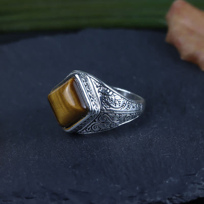 Olivenorma Natural Square Tiger Eye Silver Men Ring