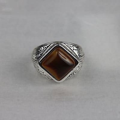 Olivenorma Natural Square Tiger Eye Silver Men Ring