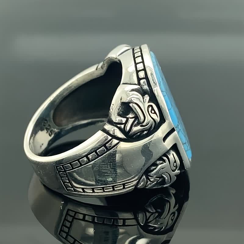 Olivenorma Natural Turquoise Stone Men Handmade Silver Ring