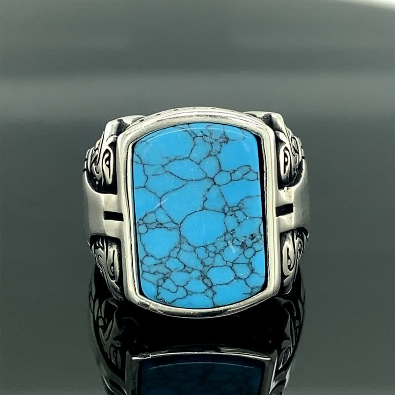 Olivenorma Natural Turquoise Stone Men Handmade Silver Ring