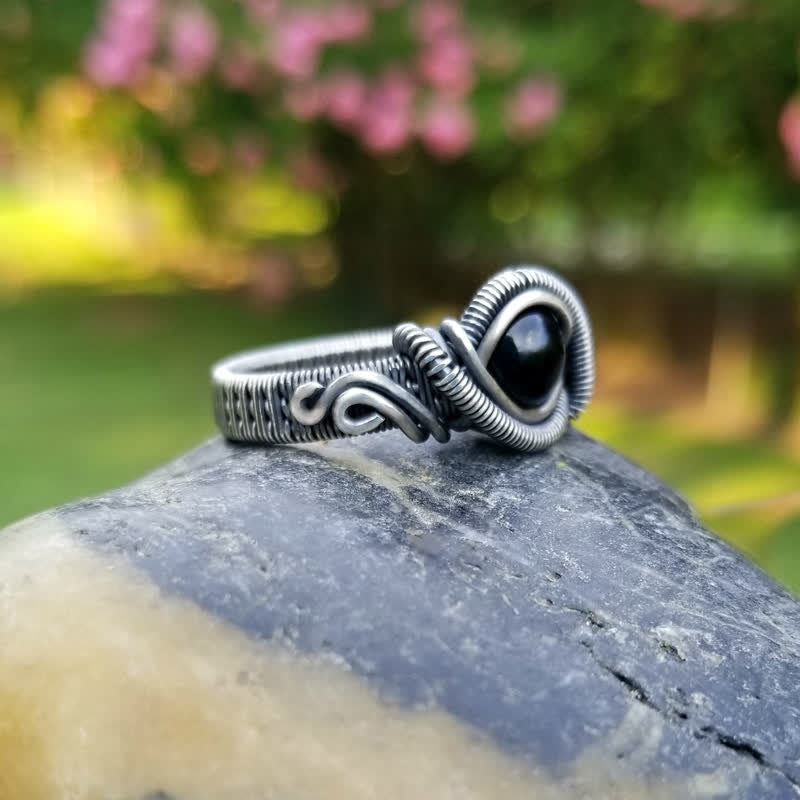 Olivenorma Black Onyx Knot Wire Wrapped Men Ring