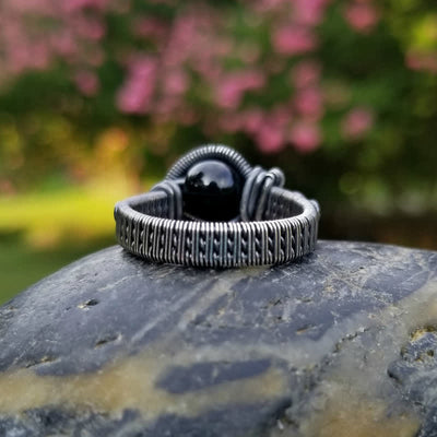 Olivenorma Black Onyx Knot Wire Wrapped Men Ring