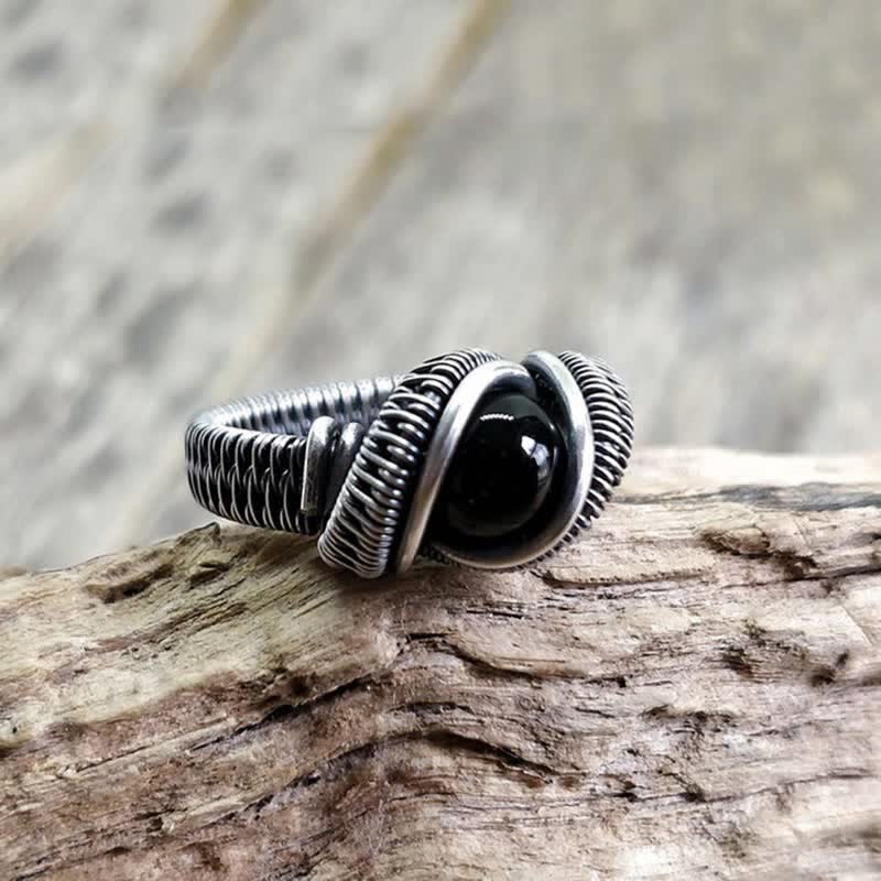 Olivenorma Black Onyx Knot Wire Wrapped Men Ring