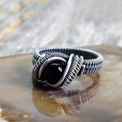 Olivenorma Black Onyx Knot Wire Wrapped Men Ring