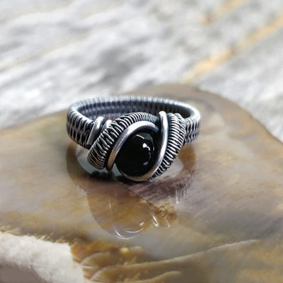 Olivenorma Black Onyx Knot Wire Wrapped Men Ring