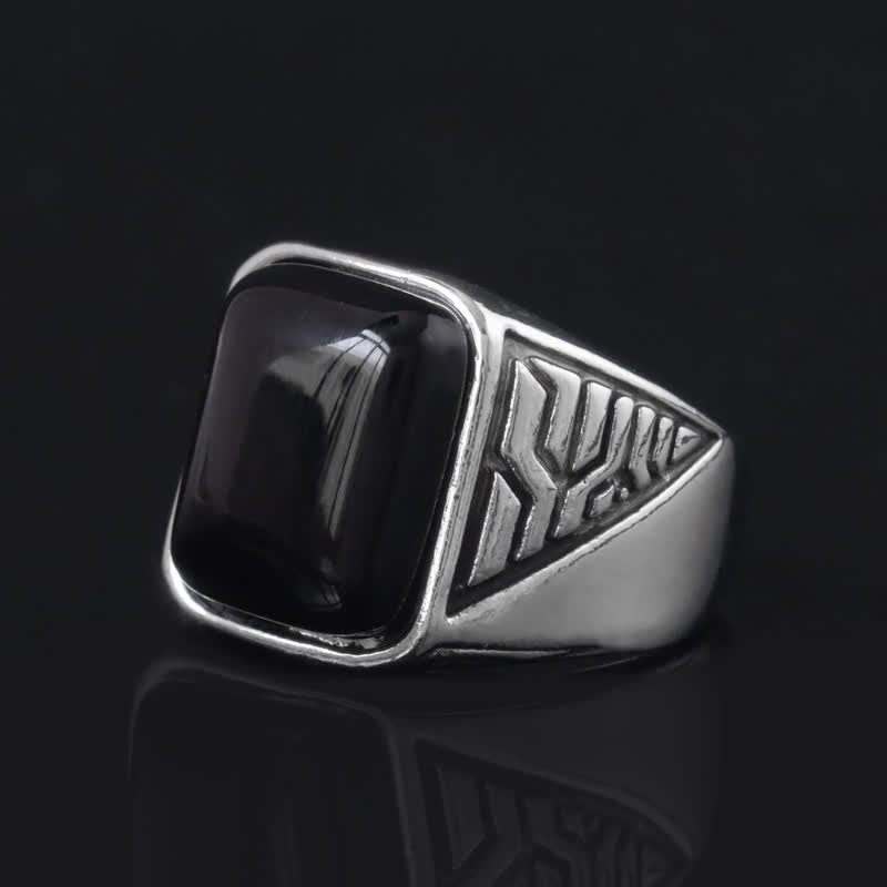 Olivenorma Black Onyx Stone Mens Handmade Alloy Ring