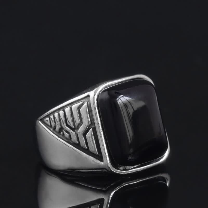 Olivenorma Black Onyx Stone Mens Handmade Alloy Ring