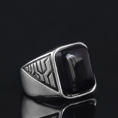 Olivenorma Black Onyx Stone Mens Handmade Alloy Ring