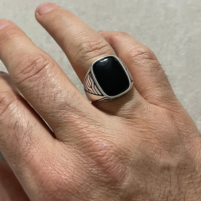 Olivenorma Black Onyx Stone Mens Handmade Alloy Ring