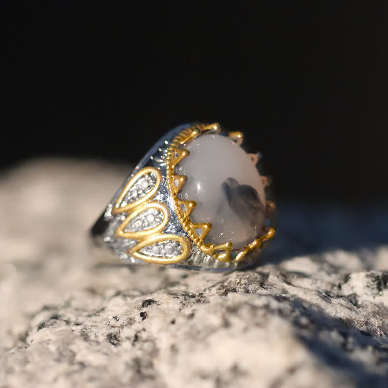 Olivenorma Ink Moonstone Gold Totem Men Ring