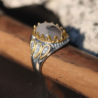 Olivenorma Ink Moonstone Gold Totem Men Ring