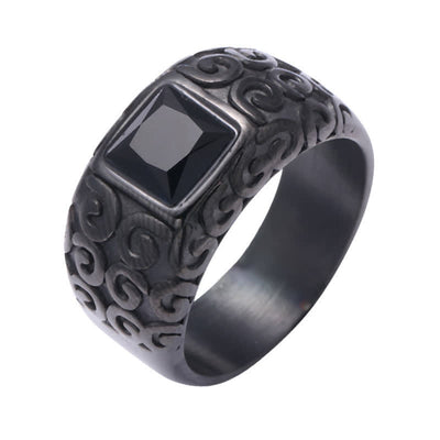 Olivenorma Hip-Hop Style Square Black Obsidian Men Ring