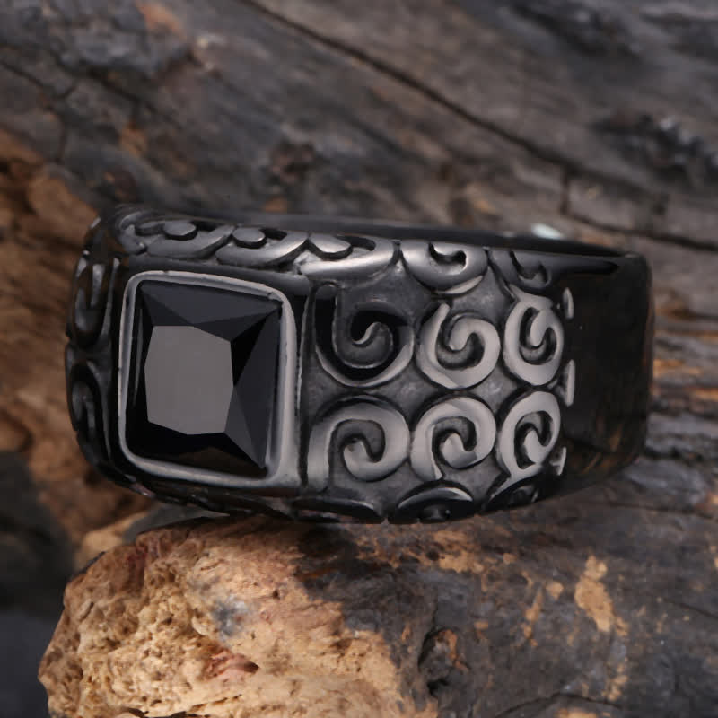 Olivenorma Hip-Hop Style Square Black Obsidian Men Ring