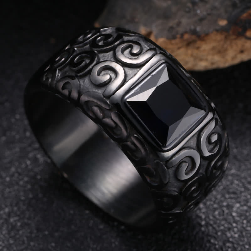 Olivenorma Hip-Hop Style Square Black Obsidian Men Ring