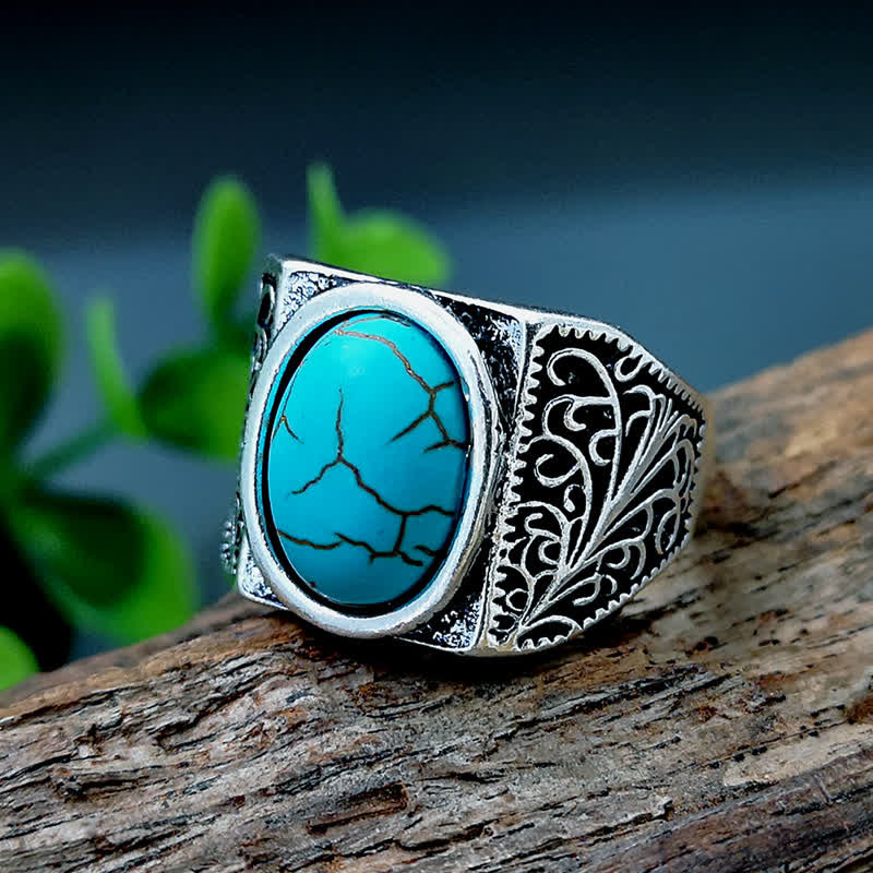 Olivenorma Natural Turquoise Arabesque Men Ring