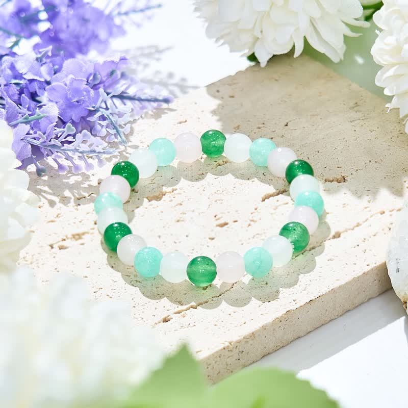 Olivenorma Clear Crystal Green Fluorite Rose Quartz Beaded Bracelet