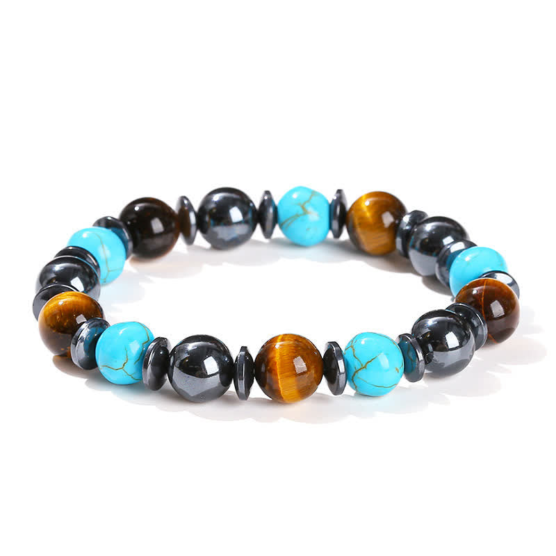 Olivenorma Tiger Eye Hematite Turquoise Beaded Bracelet