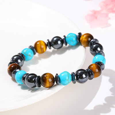 Olivenorma Tiger Eye Hematite Turquoise Beaded Bracelet