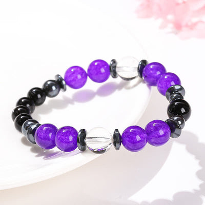 Olivenorma Charoite Obsidian Hematite Clear Crystal Beaded Bracelet