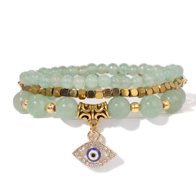 Olivenorma Natural Stone Beaded Evil Eye Pendant Bracelet Set