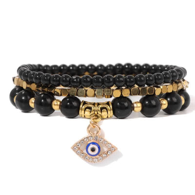 Olivenorma Natural Stone Beaded Evil Eye Pendant Bracelet Set