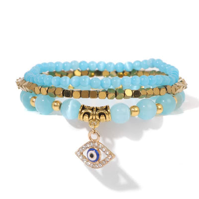 Olivenorma Natural Stone Beaded Evil Eye Pendant Bracelet Set