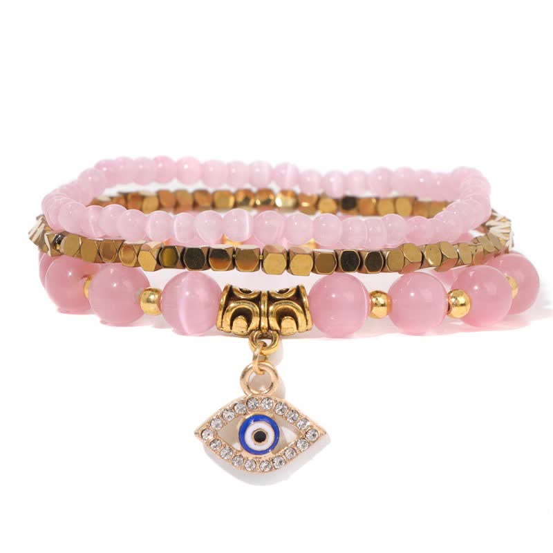 Olivenorma Natural Stone Beaded Evil Eye Pendant Bracelet Set