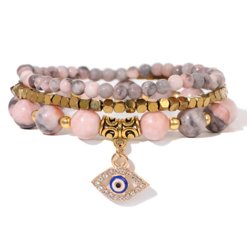 Olivenorma Natural Stone Beaded Evil Eye Pendant Bracelet Set