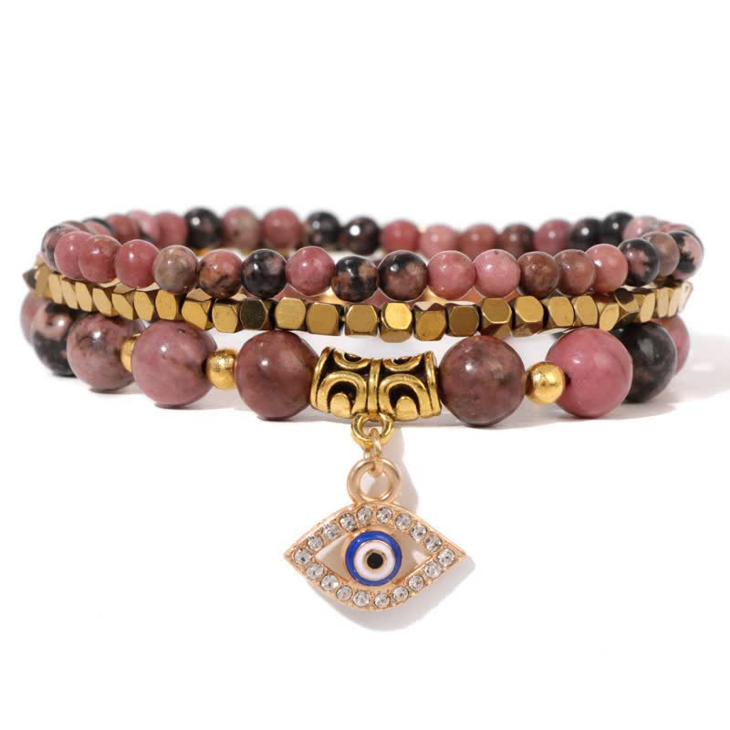 Olivenorma Natural Stone Beaded Evil Eye Pendant Bracelet Set