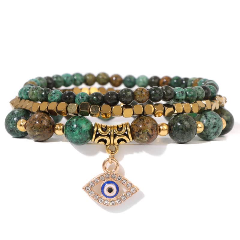 Olivenorma Natural Stone Beaded Evil Eye Pendant Bracelet Set