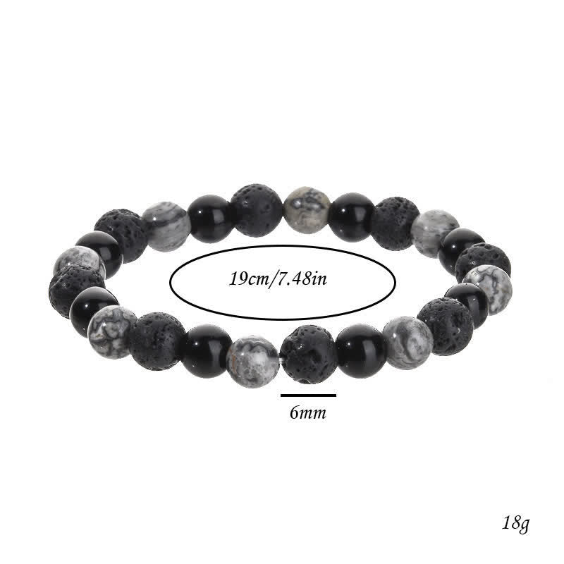 Olivenorma Grey Jasper Obsidian Lava Stone Beaded Bracelet