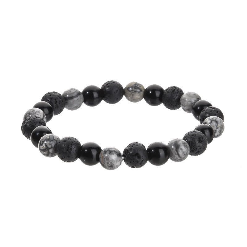 Olivenorma Grey Jasper Obsidian Lava Stone Beaded Bracelet