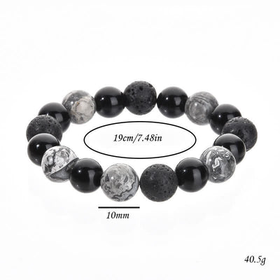 Olivenorma Grey Jasper Obsidian Lava Stone Beaded Bracelet