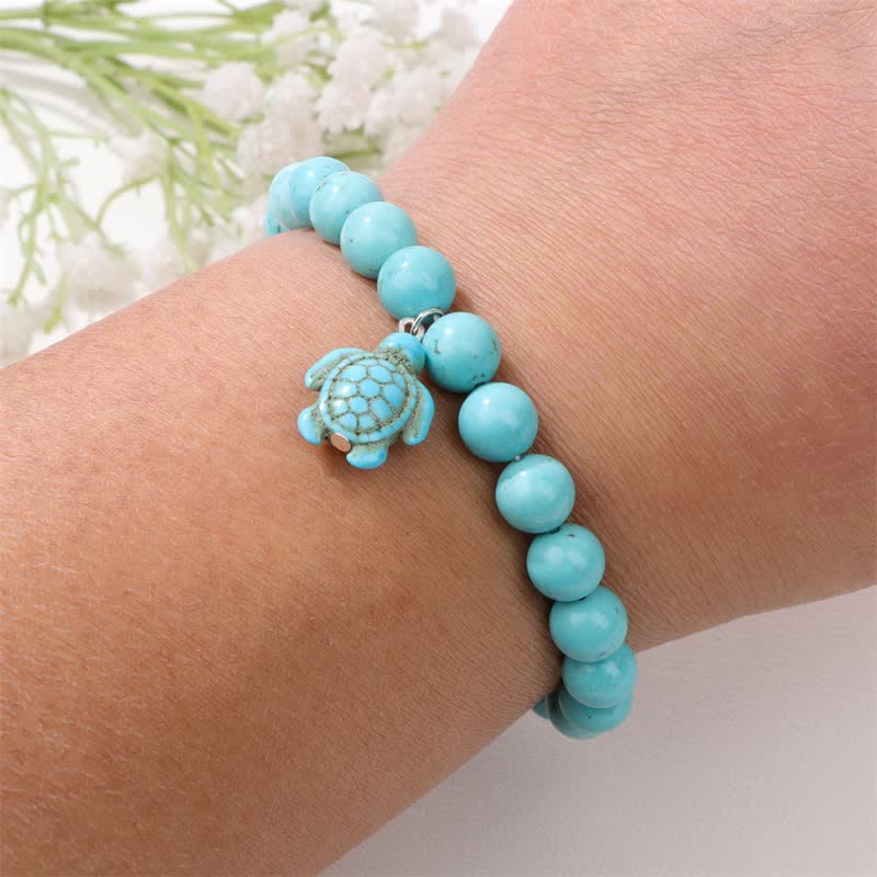 Olivenorma Natural Stone Turquoise Turtle Pendant Bracelet