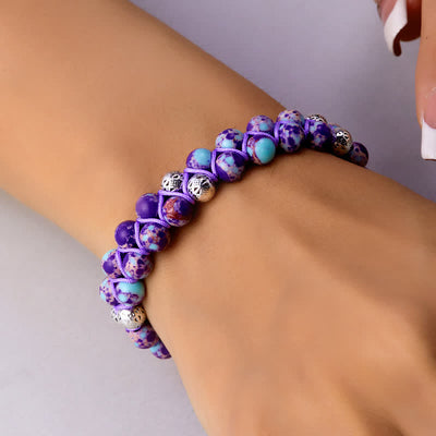 Olivenorma Natural Emperor Stone Braided Metal Bead Double Bracelet