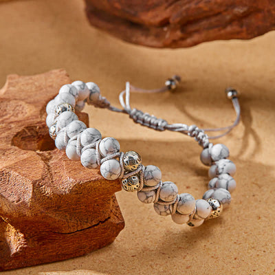 Olivenorma Natural Emperor Stone Braided Metal Bead Double Bracelet