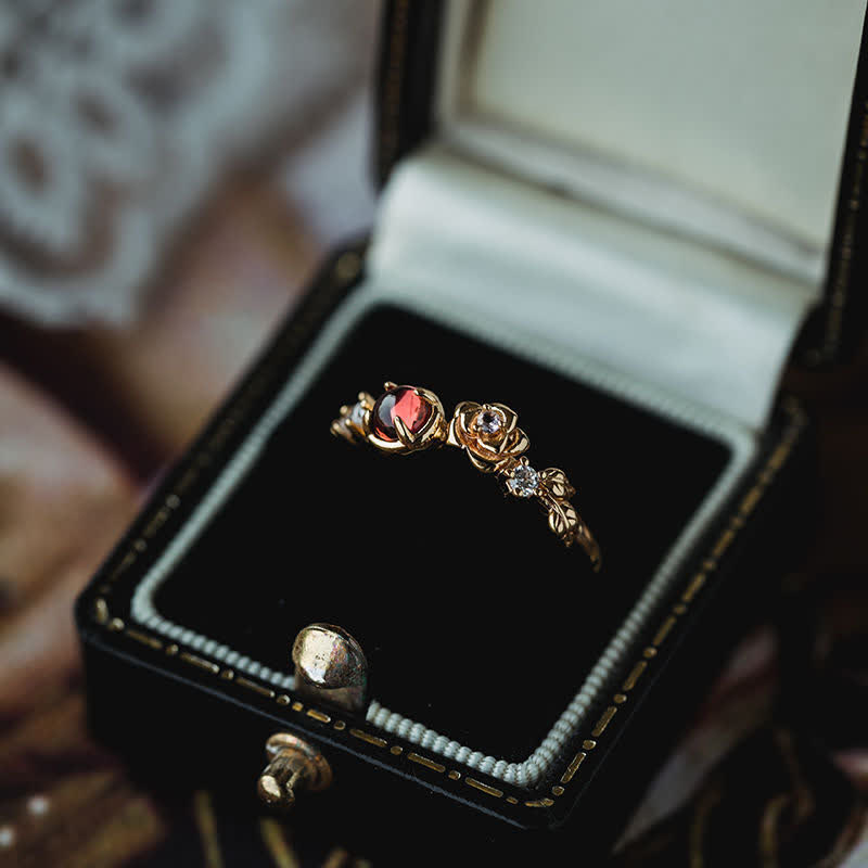 Olivenorma"Venus Rose" - Garnet with Moissanite Rose Ring