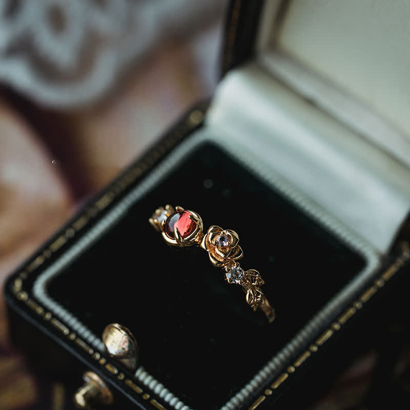 Olivenorma"Venus Rose" - Garnet with Moissanite Rose Ring