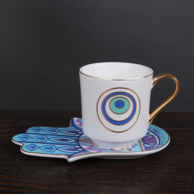 Olivenorma Bohemian Hamsa Hand Mug Cup with Coaster