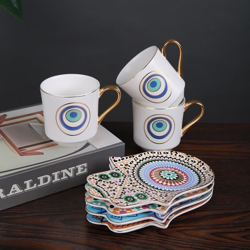 Olivenorma Bohemian Hamsa Hand Mug Cup with Coaster