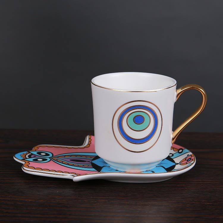 Olivenorma Bohemian Hamsa Hand Mug Cup with Coaster