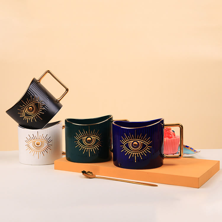 Olivenorma Ceramic Evil Eye Coffee Mug Golden Handle Cup