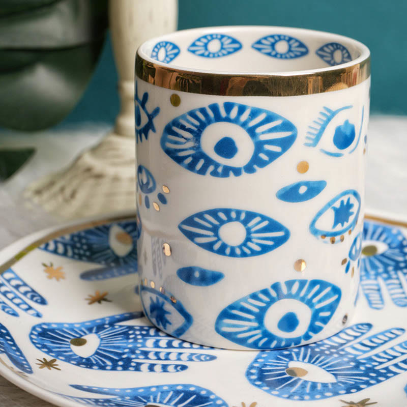 Olivenorma Evil Eye Hamsa Hand Ceramic Teacup