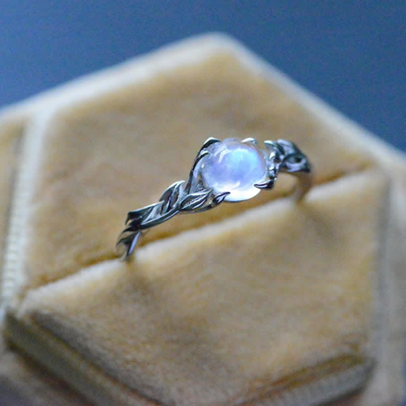 Olivenorma Vintage Leaf Plant Moonstone Women Ring